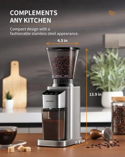 Miniatura 7 de SHARDOR Molinillo de café profesional de muelas cónicas, molinillo de granos de café con 48 configuraciones de molienda para espresso, goteo