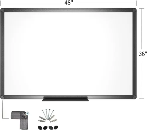 Miniatura 2 de VIZ-PRO Pizarra blanca magnética de borrado en seco de 48 x 36 pulgadas, marco de aluminio negro, con 12 marcadores