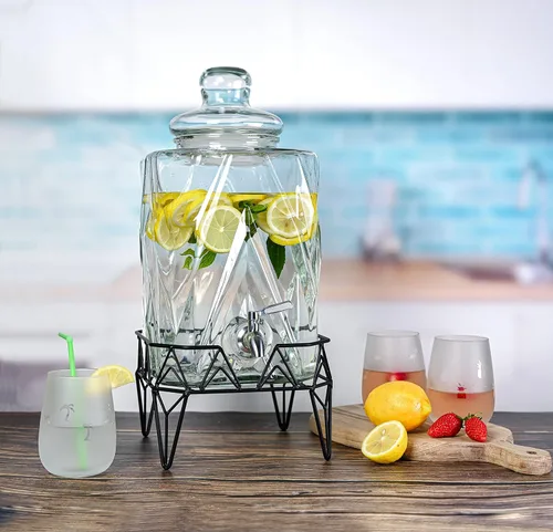 Miniatura 8 de Glacial Ice Design - Dispensador de bebidas de vidrio con espita SS y soporte, 2.5 galones