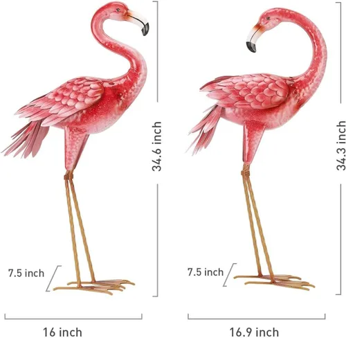 Miniatura 3 de Kircust Estatuas y esculturas de jardín de flamencos, estatua de metal para exteriores, adornos grandes de flamenco rosa para el hogar, patio