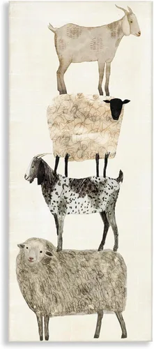 Stupell Industries The Stupell Home Décor Collection - Divertidos animales de granja de ovejas y cabras apilados, lienzo, fabricado en los Estados
