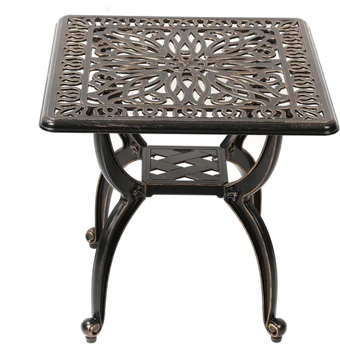 Miniatura 5 de C/G patio casa C/G Mesa auxiliar de aluminio fundido para patio, mesa auxiliar decorativa para exteriores, patrón floral ornamentado
