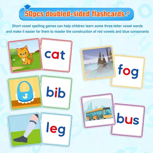 Miniatura 5 de Juguetes de aprendizaje para niños de 3, 4, 5 años - Juego de clasificación y lectura de 116 piezas con letras de vocales cortas, juego