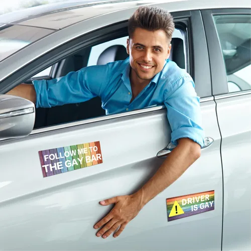 Miniatura 4 de Frienda 10 piezas de calcomanías para parachoques divertidas con pegatinas LGBT arcoíris, pegatinas para parachoques de broma para autos, accesorios