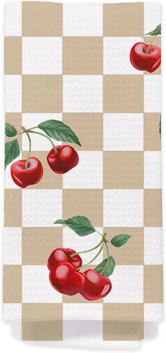 Miniatura 18 de Toallas de mano de cereza para cocina y baño – Toallas de té decorativas retro a cuadros en blanco y negro, accesorios de decoración de cocina