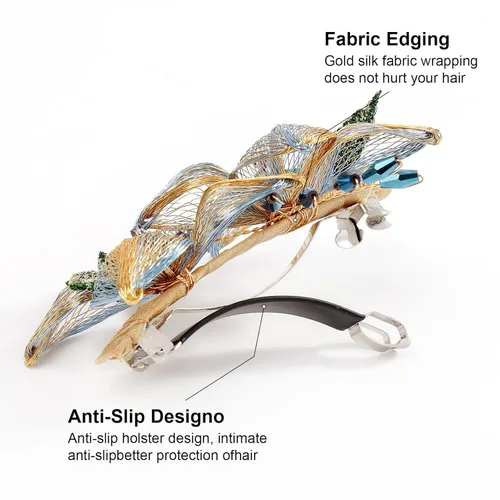 Miniatura 5 de Mistofu Pasadores para el cabello, pinzas de alambre de cobre con flores de cristal, pasadores de diseño de alto nivel tejidos a mano de 3.93