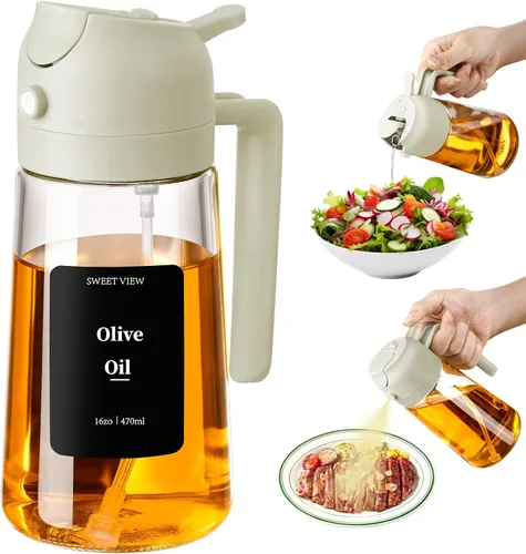 Miniatura 12 de SWEET VIEW 2 piezas Pulverizador de aceite de oliva para cocinar, botella de vidrio de 470 ml 2 en 1 para rociar y verter para cocina, freidora