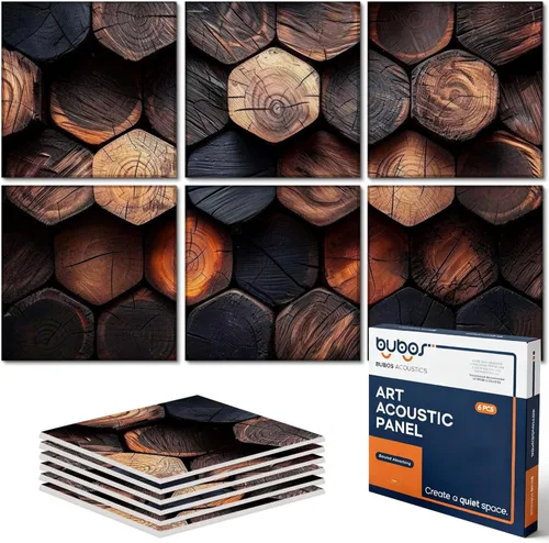 Miniatura 20 de BUBOS Paneles Acústicos Grandes, Paquete de 6 Paneles de Pared Insonorizados con Estampado de Patrón de Madera, Tamaño Total 70.8 x 47.2 Pulgadas