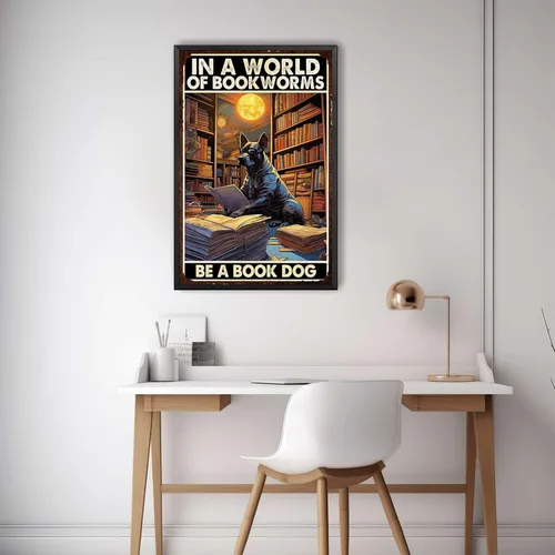 Miniatura 2 de Letrero retro de hojalata en un mundo lleno de ratones de biblioteca para sala de estar, dormitorio y oficina, cocina, 8 x 12 pulgadas, con marco