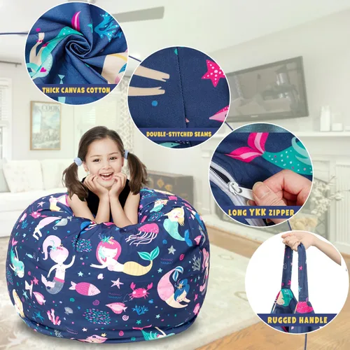Miniatura 4 de LOLOMLO Funda para puf de almacenamiento de animales de peluche, para niños, mantas, toallas, puf (solo cubierta), sofá de lona con cremallera YKK
