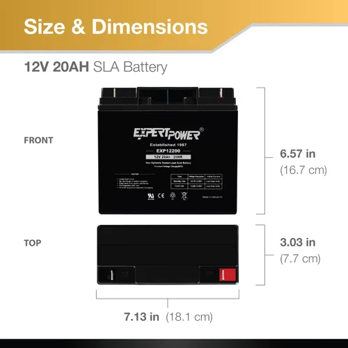 Miniatura 2 de ExpertPower EXP12200 Batería recargable de 12 voltios y 20 Ah con terminales roscados