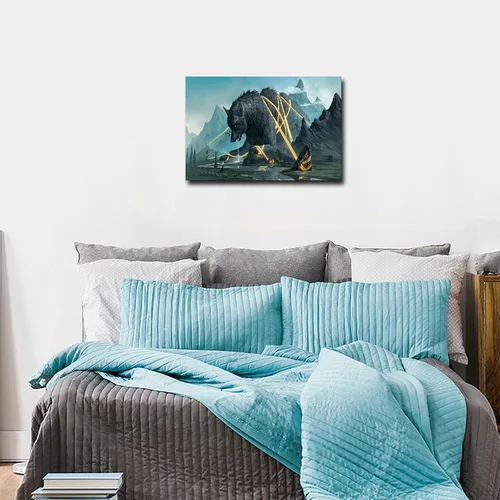 Miniatura 4 de Pintura artística de lobo nórdico Fenrir para pared, decoración estética contemporánea, impresiones en lienzo giclée, decoración de pared para sala