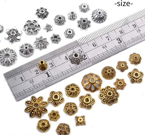 Miniatura 3 de 3.53 oz (200-350 piezas) tapas de cuentas de flores de metal mixto, cuentas espaciadoras, joyas estilo Bali, hallazgos para manualidades, Oro