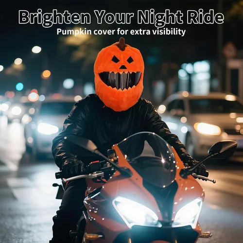 Miniatura 6 de VCOROS Cubierta de casco de motocicleta de calabaza de Halloween, cubierta de casco de cara completa esponjosa para paseos divertidos