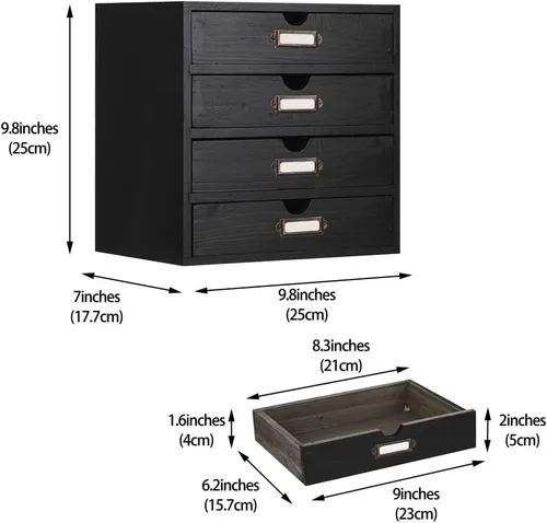 Miniatura 3 de Caja de Almacenamiento de Madera Organizador de Escritorio Rústico con 4 Cajones Accesorios de Escritorio de Oficina Estante Pequeños Contenedores