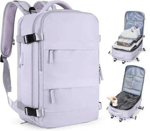 Miniatura 84 de Mochila de viaje grande, bolsa de mano, aprobada para aviones, para artículos personales, para hombre o mujer, color beige con marrón