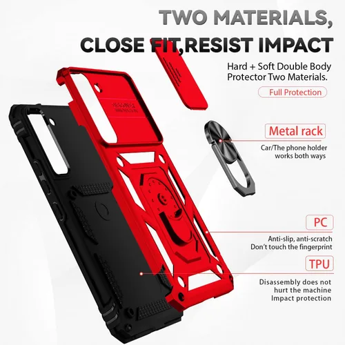 Miniatura 8 de Funda para Samsung Galaxy S22 con cubierta para lente de cámara, protector de pantalla HD, doble capa de grado militar probada contra caídas, Rojo