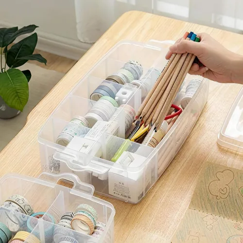 Miniatura 3 de Sooyee - Caja de almacenamiento de 3 capas para cosas y manualidades con 30 compartimentos ajustables para organizar cinta Washi, accesorios