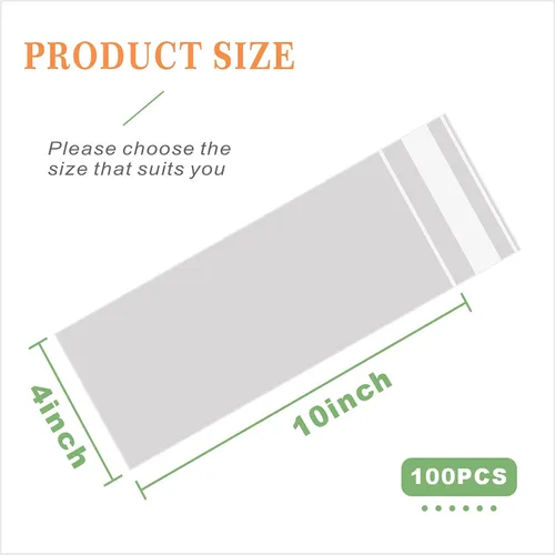 Miniatura 2 de 100 bolsas de celofán transparentes resellables de 4 x 10 pulgadas de largo, bolsas de celofán autosellables, bolsas para galletas con solapa