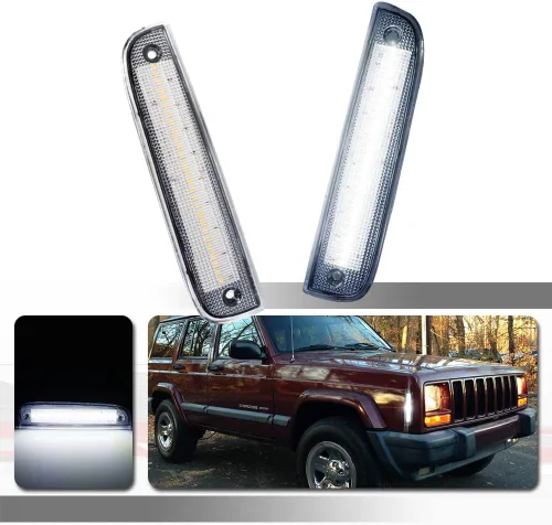 Miniatura 8 de Kit de lentes transparentes LED ámbar compatible con Jeep Cherokee 1997 1998 1999 2000 2001 Luz marcador de estacionamiento lateral de parachoques