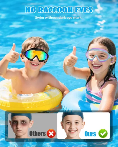 Miniatura 3 de Aegend Nuevo paquete de 2 gafas de natación de visión amplia para niños, gafas antivaho/anti-UV sin fugas con tapones para los oídos para niños de 3