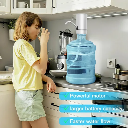 Miniatura 7 de Bomba dispensadora de agua – 2-6 galones USB recargable portátil, bomba de agua eléctrica para jarras de agua con parada automática y tapas de Blanco