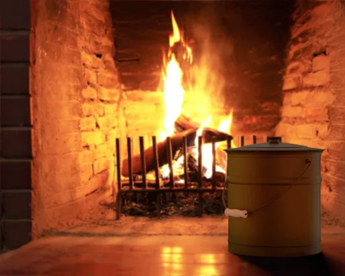 Miniatura 3 de Plow & Hearth Cubo de ceniza grande negro de 3 galones con tapa y mango de madera, metal de hierro galvanizado de calibre 28, doble fondo