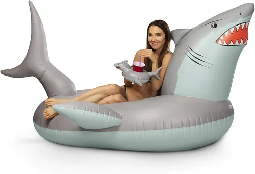 Miniatura 2 de GoFloats Tubo flotador de piscina con forma de tiburón "Great White Bite", balsas inflables, adultos y niños