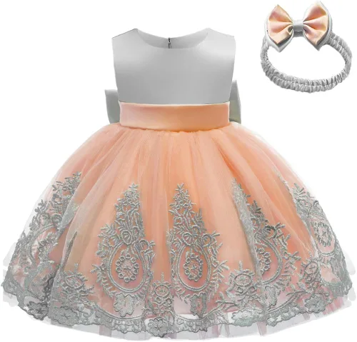 Miniatura 3 de CMMCHAAH - Vestidos de fiesta y concurso, con encaje y bordado, con lazo, tutú y diadema, para bebés y niñas, tallas 0-6T