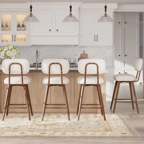 Miniatura 22 de MALOL 26“ PU Leather Swivel Bar Stools Set of 2, Mid Century Counter Height Bar Chairs with Low Back and Metal Legs, Modern Bar Stool Chair for