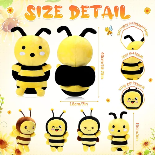 Miniatura 2 de Aoriher 5 piezas de animales de peluche, 1 abeja grande de felpa y 4 lindas abejas suaves de felpa para regalos de cumpleaños, decoración de fiesta