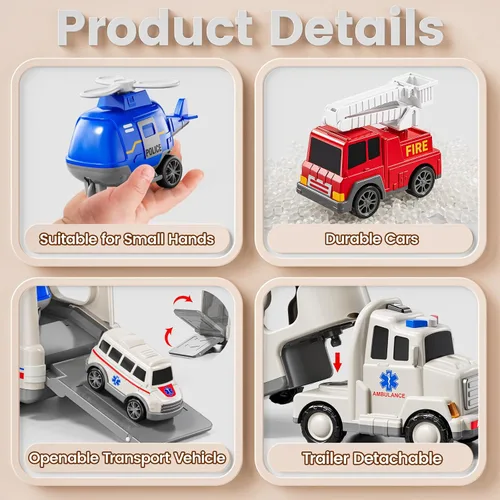 Miniatura 4 de JUKUDAHU Vehículo de Juguete de Ambulancia de Juego 5 en 1 Camiones de Juguete para Niños Pequeños para Niños de 3 4 5 6 7 Años - Autos Accionados