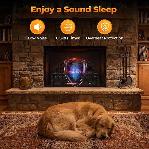 Miniatura 5 de Tangkula Juego de troncos de chimenea eléctrica de 26 pulgadas, 1500QW, con llama y brillo ajustables, control remoto/WiFi, asistente de Alexa