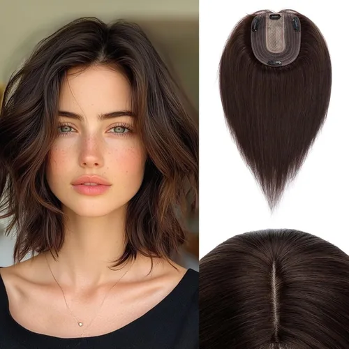 Miniatura 22 de Rich Choices Pelucas con topper de cabello para mujeres, cabello humano real 100% Remy, sin flequillo, para mujeres con adelgazamiento en la parte