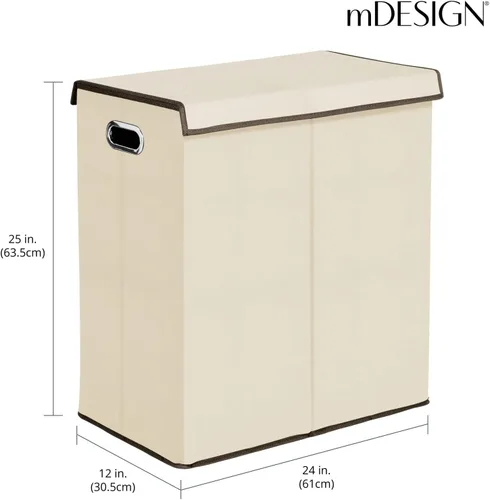 Miniatura 4 de mDesign Cesta dividida extragrande para ropa sucia con tapa extraíble, asas integradas, portátil y plegable para almacenamiento compacto, asas