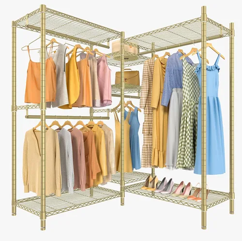 Miniatura 10 de VIPEK L6 - Perchero resistente para ropa de forma L, estante de ropa de 5 niveles con alambre, estante de ropa independiente con 7 estantes