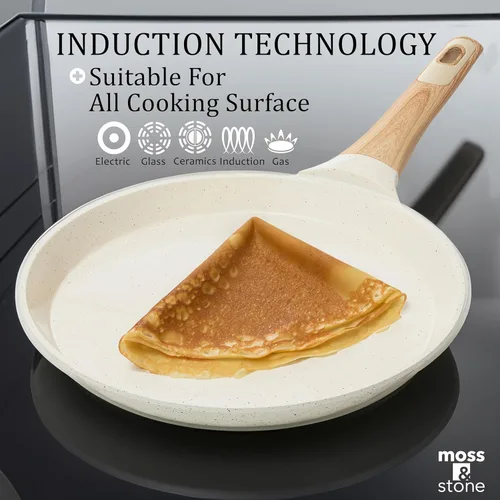 Miniatura 5 de Moss & Stone - Sartén antiadherente de 9.5 pulgadas para crepas con esparcidor – Dosa Tawa de cerámica, sartén plana para roti, panqueques, Estufa