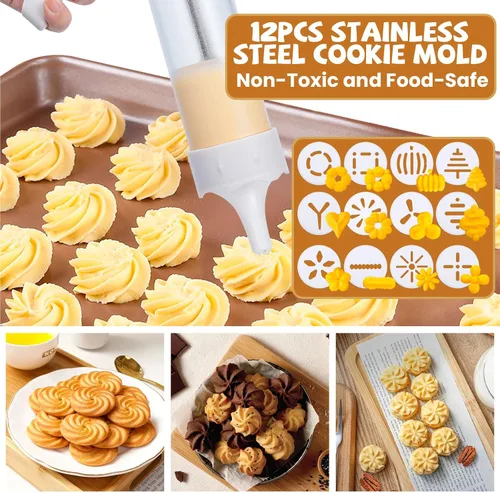Miniatura 2 de Pistola de prensa de galletas blanca - Kit de prensa de galletas Spritz con 12 discos y 6 puntas de tubería Perfecto para Acción de Gracias