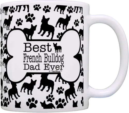 ThisWear Dog Owner Gifts Best French Bulldog Dad Ever Paw Pattern Gift - Taza de café de cerámica de 11 onzas con mango y patrón de hueso