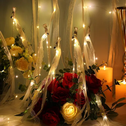 Miniatura 2 de Unittype 24 varitas de luz para boda, serpentina de seda con campana, cinta LED de hadas, varita de hadas que brillan en la oscuridad, palos