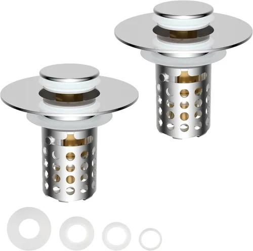 Miniatura 13 de Colador universal para desagüe de lavabo de baño atrapa cabellos, 2 piezas mejoradas con cesta de filtro de acero inoxidable extraíble, tapón