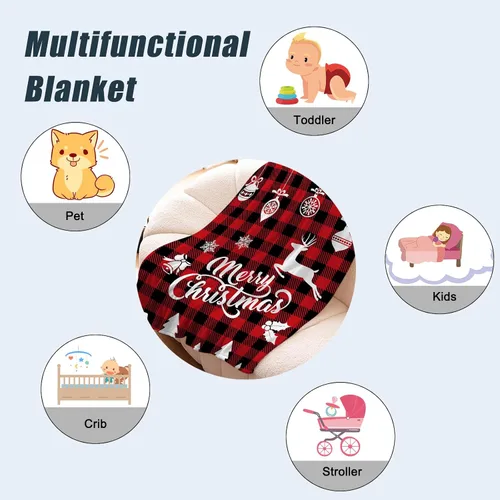 Miniatura 4 de Manta de Navidad para bebé, manta pequeña de Navidad a cuadros rojos, manta de Navidad para invierno, para mascotas, manta para envolver cuna