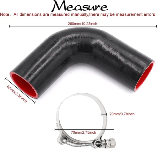 Miniatura 4 de Acoplador de codo de 90 grados de 4 capas de manguera de silicona de 2 pulgadas (51 mm) con abrazaderas de perno en T para tubo de intercooler