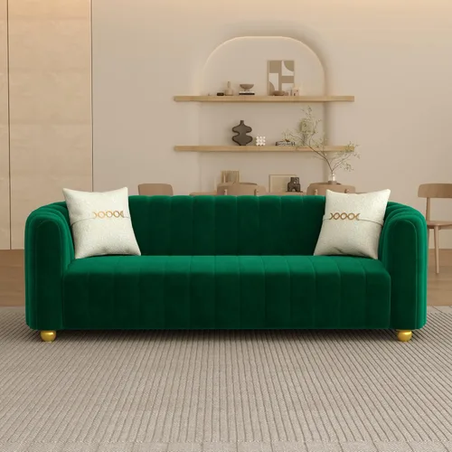 Miniatura 18 de Sofá de terciopelo negro de 83 pulgadas, sofá moderno de mediados de siglo para 3 personas Chesterfield copetudo de terciopelo con 2 almohadas