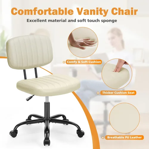Miniatura 3 de Sweetcrispy Silla de Escritorio de Oficina Pequeña - Sin Brazos de Piel PU con Cómodo Soporte Lumbar, Altura Ajustable Giratoria con Ruedas