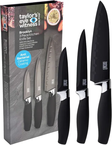 Miniatura 10 de Juego de 3 cuchillos de cocina de regalo - Brooklyn por Taylors Eye Witness. Refuerzos de color oro rosa, hojas afiladas como navajas finamente
