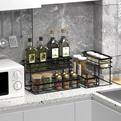 Miniatura 2 de Organizador de jarabe de café, soporte para botellas de jarabe para barra de café, 2 niveles, 6 estantes de almacenamiento para jarabe, vino