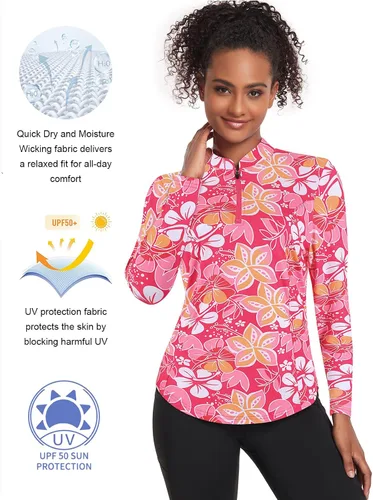 Miniatura 7 de Misyula - Camisetas de golf para mujer, con cremallera de 14, protección solar, secado rápido, tenis, correr, atletismo, entrenamiento