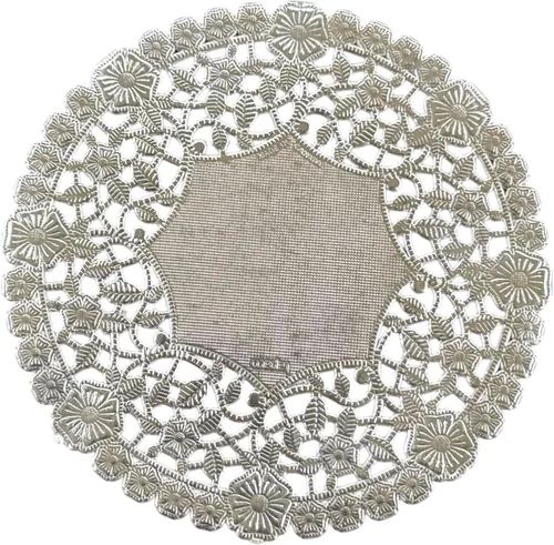 Doilies de encaje de papel de aluminio plateado de 6 pulgadas, decoración redonda desechable en relieve para bodas, fiestas de té, postres y