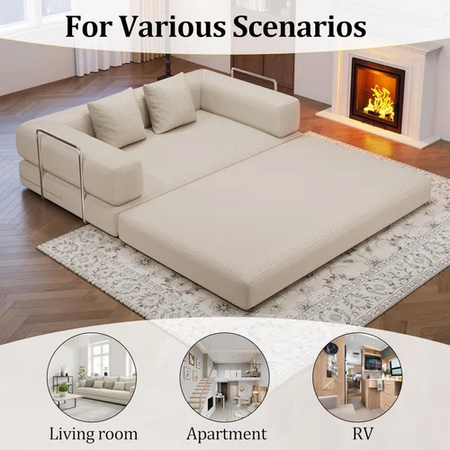 Miniatura 5 de Sofá cama convertible de 59.0 pulgadas, sofá cama futón 4 en 1, sofá cama extraíble, sofá cama sin hueso para sala de estar, sofás de pana sin hueso